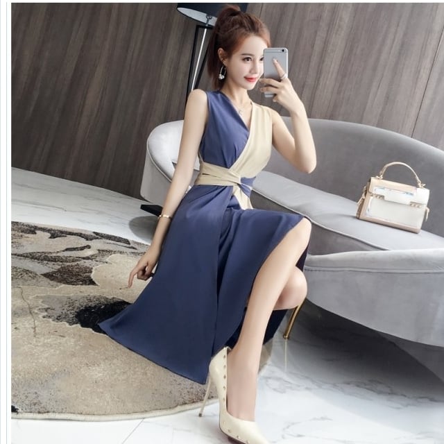 バックリボン ワンピース レディース ワンピース 春夏 夏 バイカラー