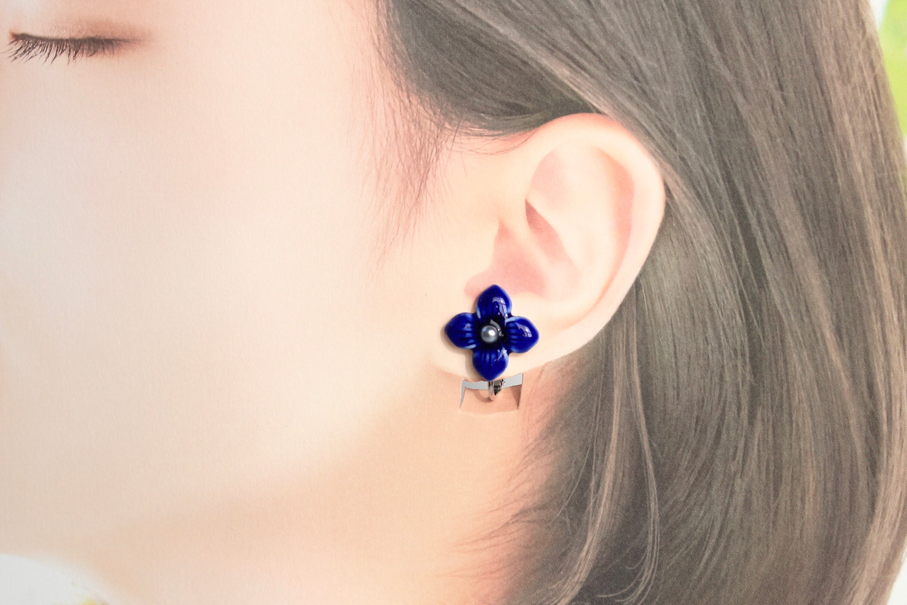 大ぶり紫陽花のイヤリング/ピアス --瑠璃色-- | 陶器のうつわと