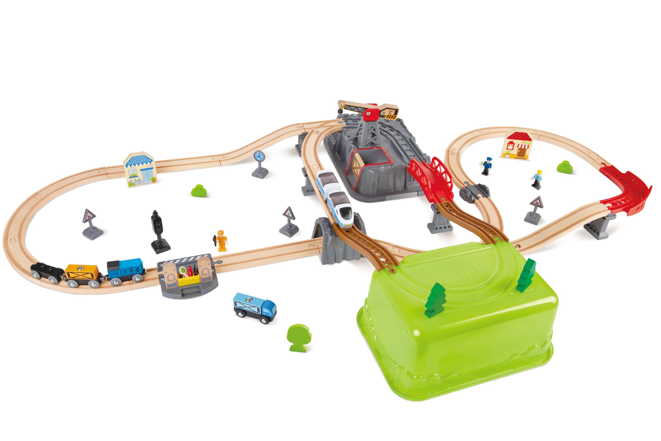 【特価処分】Hape(ハペ) お片付けボックスレールセット E3764