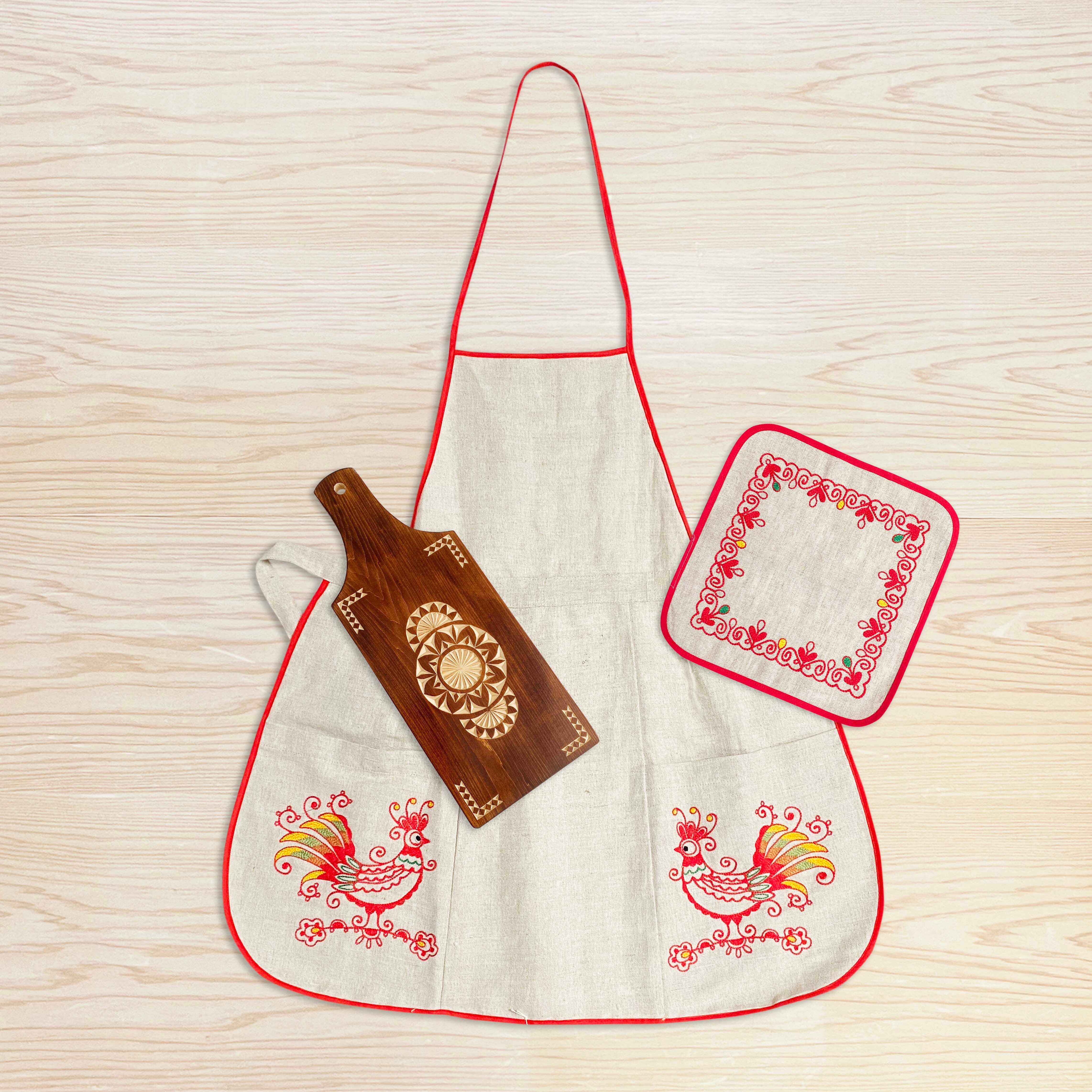 ロシアのキッチンセット（まな板・エプロン・ナプキンD）