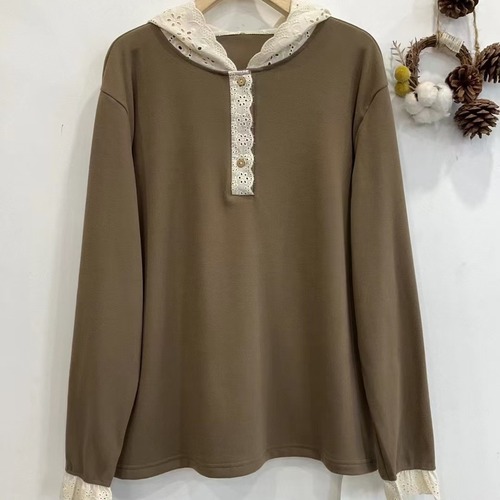 4色／カットワーク刺繍フーディートップス ・12509