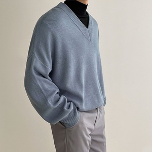 Vネックソリッドカラーニット　MT0080344