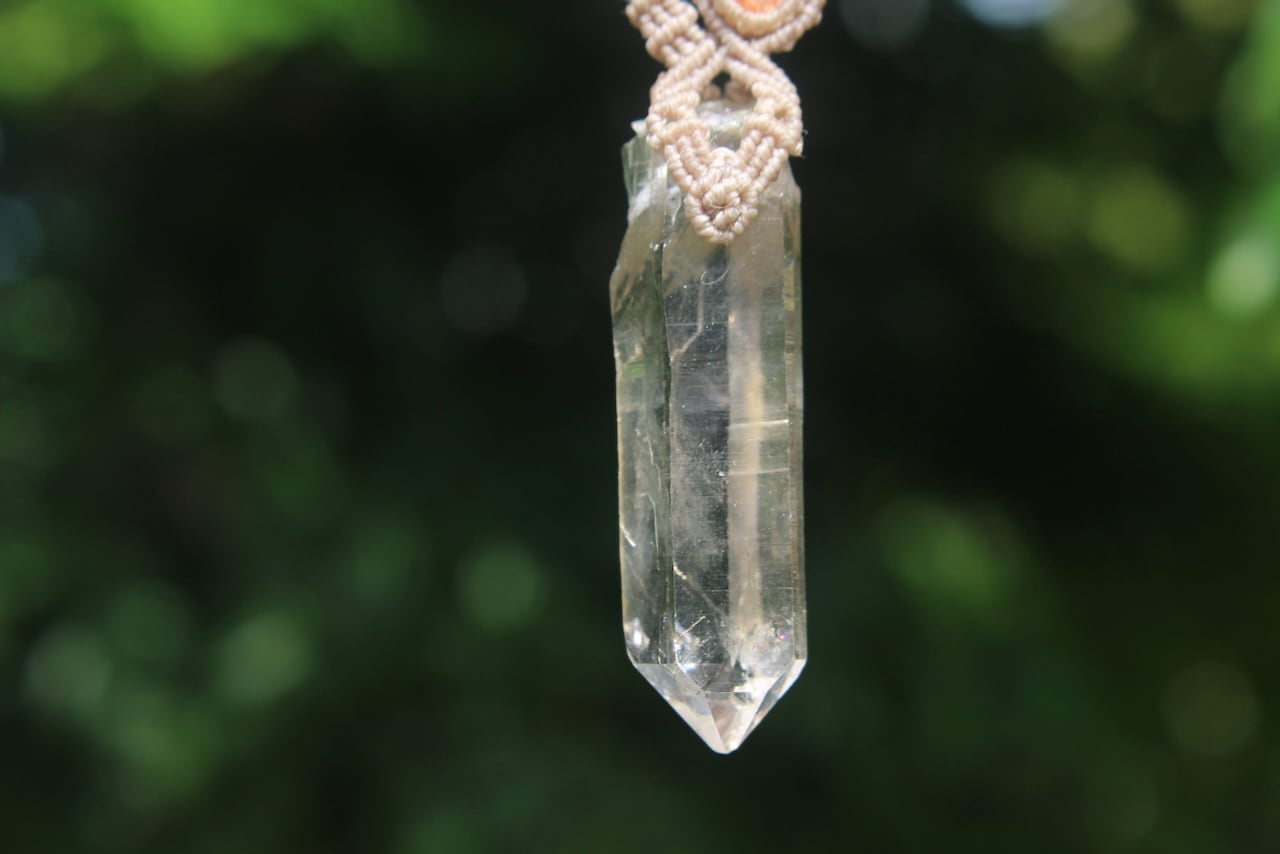 Himalayan crystal & Labradorite & Sunstone micro macrame pendant