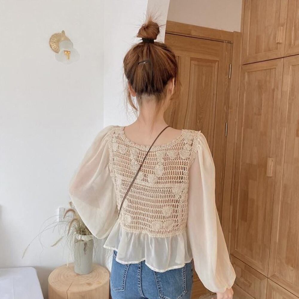 レース切り替え かぎ編み レディース トップス 春夏 韓国 きれいめ 大人 かわいい おしゃれ カジュアル 大人可愛い 大人女子