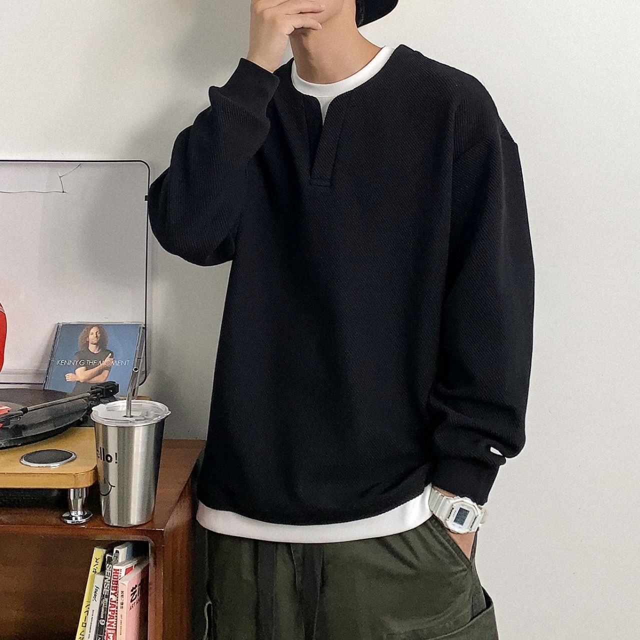 フェイクツーピース重ね着風ロングTシャツ　1125