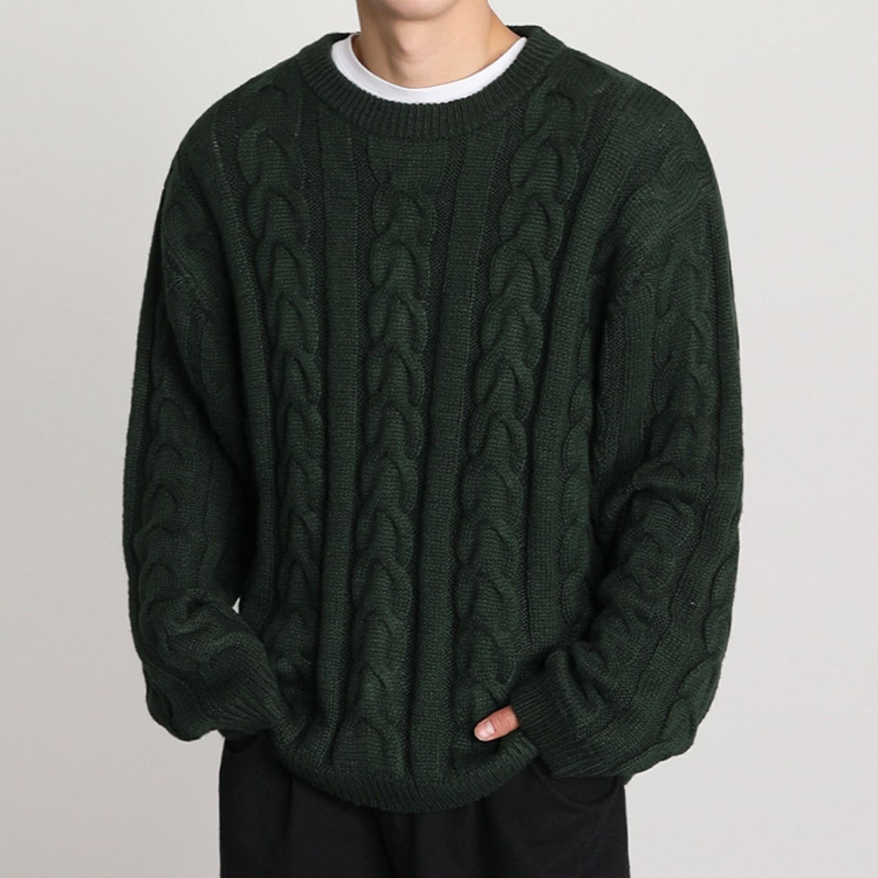 モスグリーンケーブルニット　MT0080319