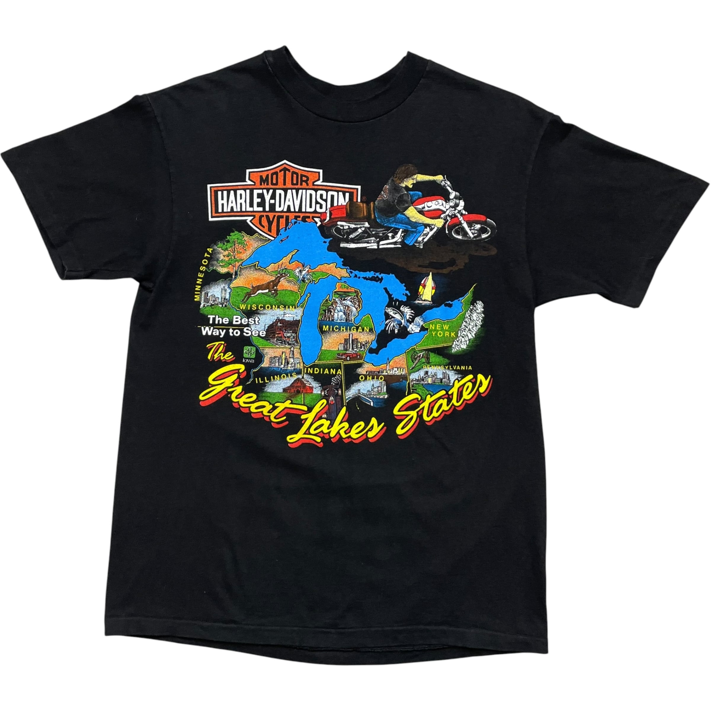 《M》 Harley-Davidson ハーレーダビッドソン Tシャツ ブラック プリントデザイン USA製 90年代 vintage no.10060