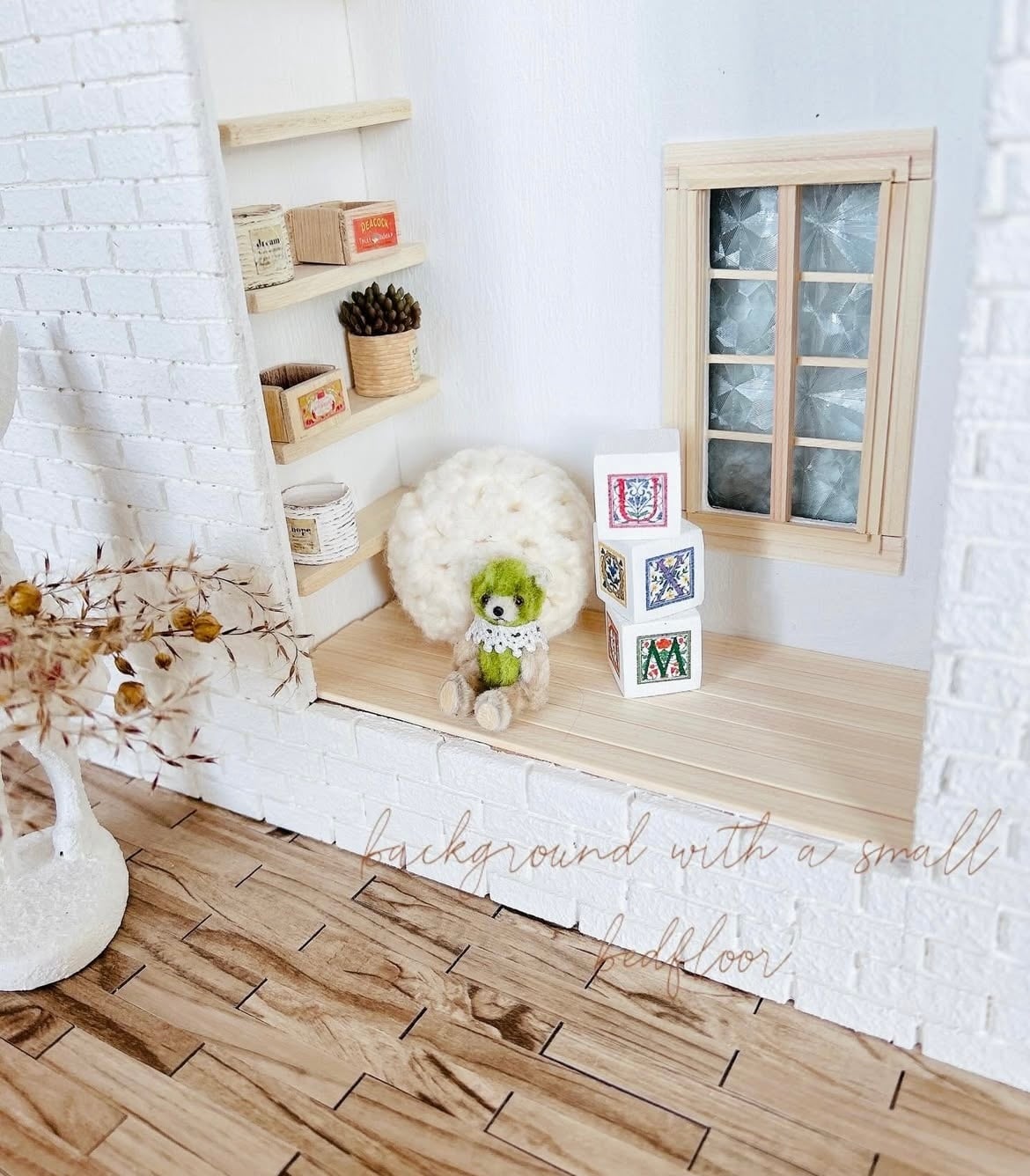 シンプルな木製ホワイトの階段 ミニチュア ドールハウス 背景ボード 壁