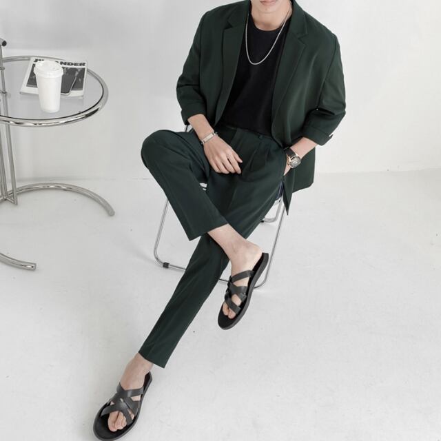 【予約販売】メンズ セットアップ スーツ 無地 シック スリム シンプル 韓国 男前 グレー/ブラック/オフホワイト/ブルー/グリーン ジャケット パンツ セット セットアップ ビジネス 通勤 フォーマル パーティ 二次会 同窓会 結婚式 韓国 トレンド 春 大きいサイズ M/L/XL/2XL/3XL