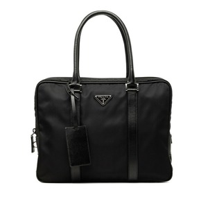 プラダ 三角ロゴプレート ビジネスバッグ ブリーフケース ブラック ナイロン レザー メンズ PRADA 【中古】