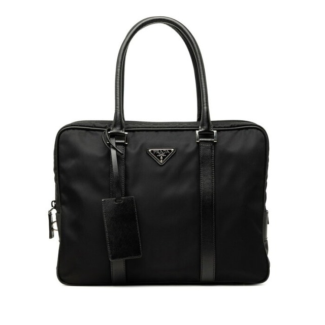 プラダ 三角ロゴプレート ビジネスバッグ ブリーフケース ブラック ナイロン レザー メンズ PRADA 【中古】