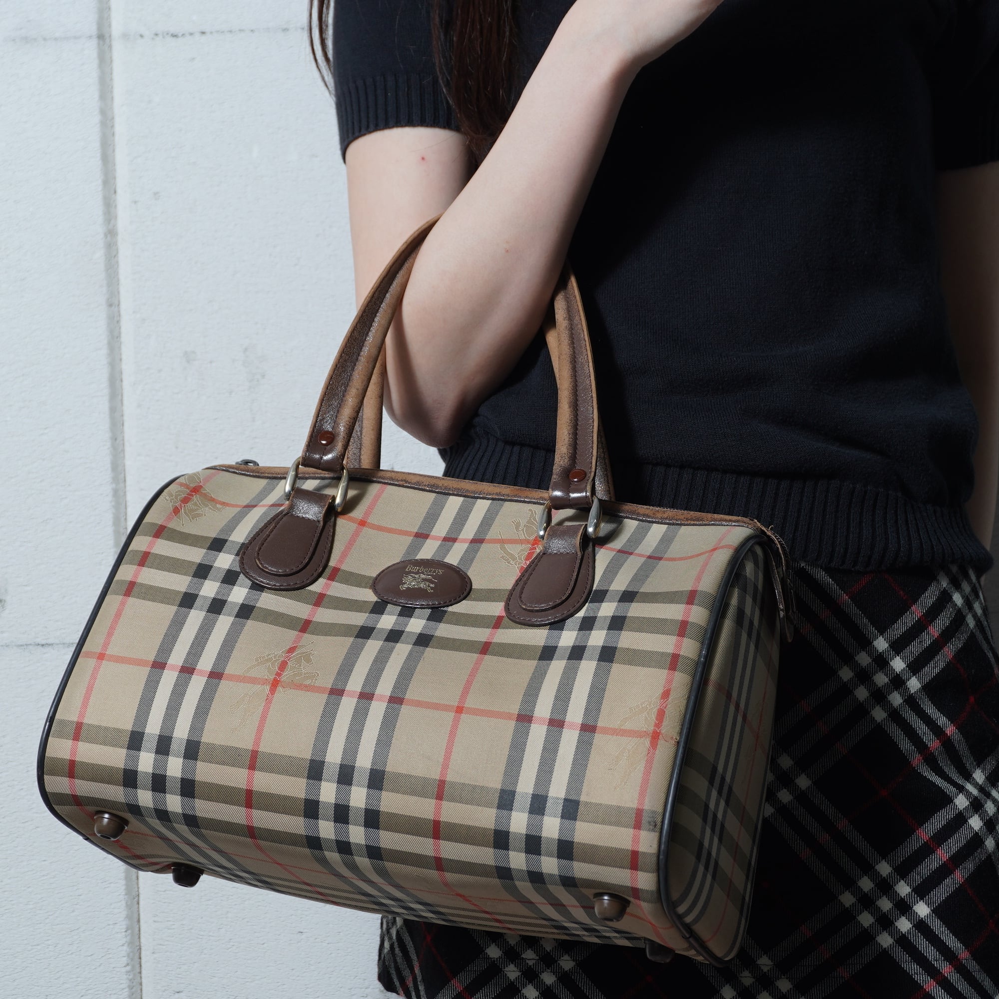 BURBERRY】バーバリー ノバチェック ロゴ入シャドーホースレザー切替