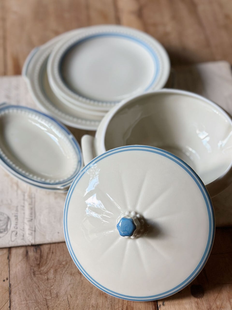 LIMOGES ディネット 水色ライン ミニチュア食器6点セット | Brocante