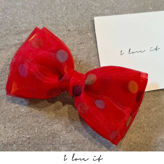 I love it＊イッポ＿リボン＊it-no14（蝶ネクタイ ドレスアップ 犬リボン 犬用バレッタ 犬りぼん dot chiffon lace iloveit）【Wanfood BULAN】