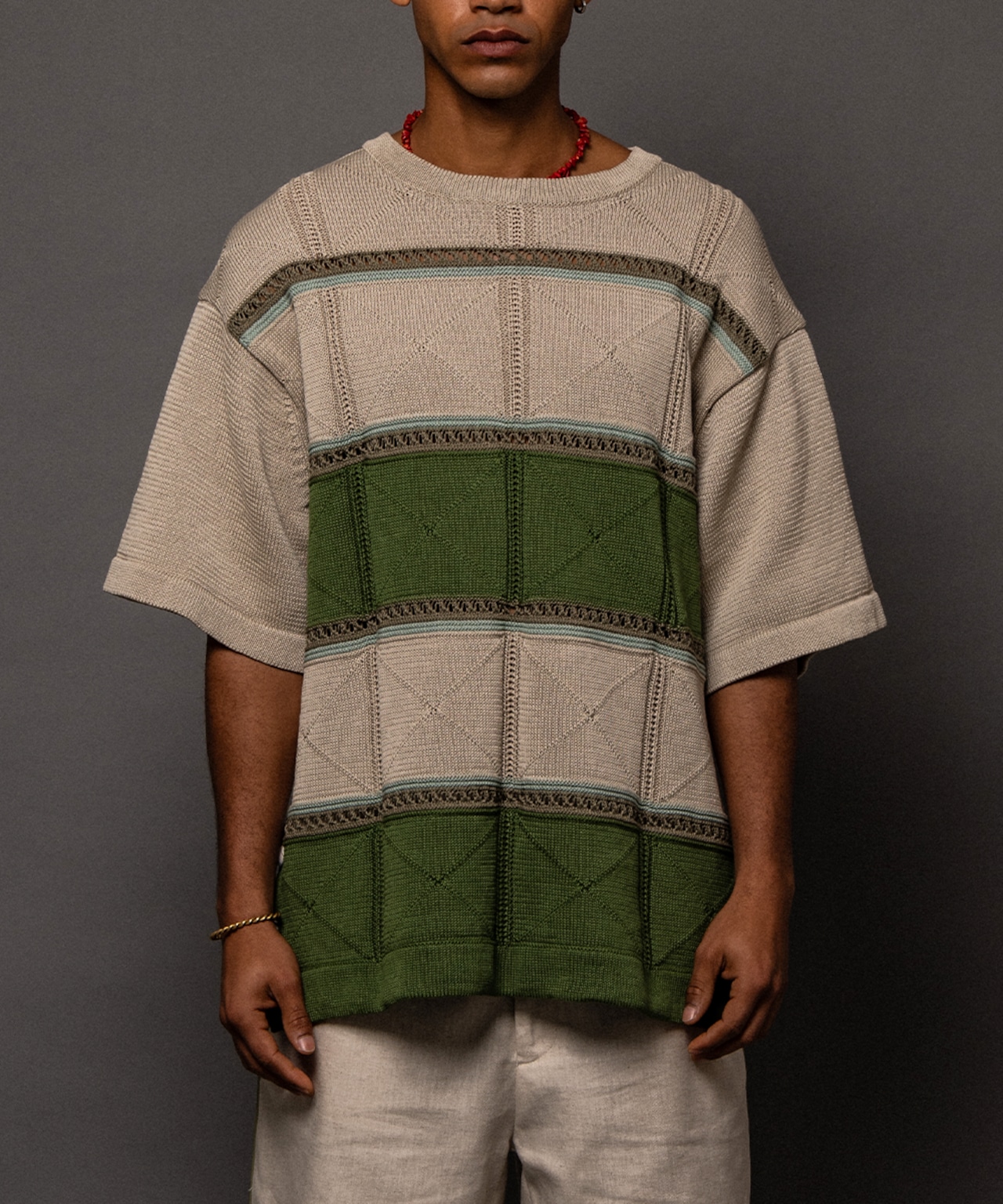 【数量限定販売 】黄緑染めニットTシャツ 草原の香り