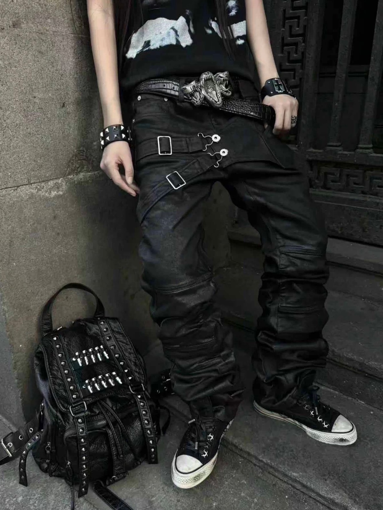 【CinderVein】Dual Track Reconstructed Waxed Denim Pants