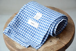 RINEN(リネン) 80/1リネン平織ギンガムストール(51542)ブルー(15)　one size