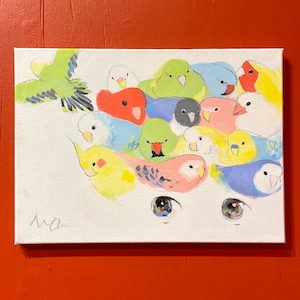 【オクムラミチヨ】絵画「頭の中のやること全部鳥に変えた」