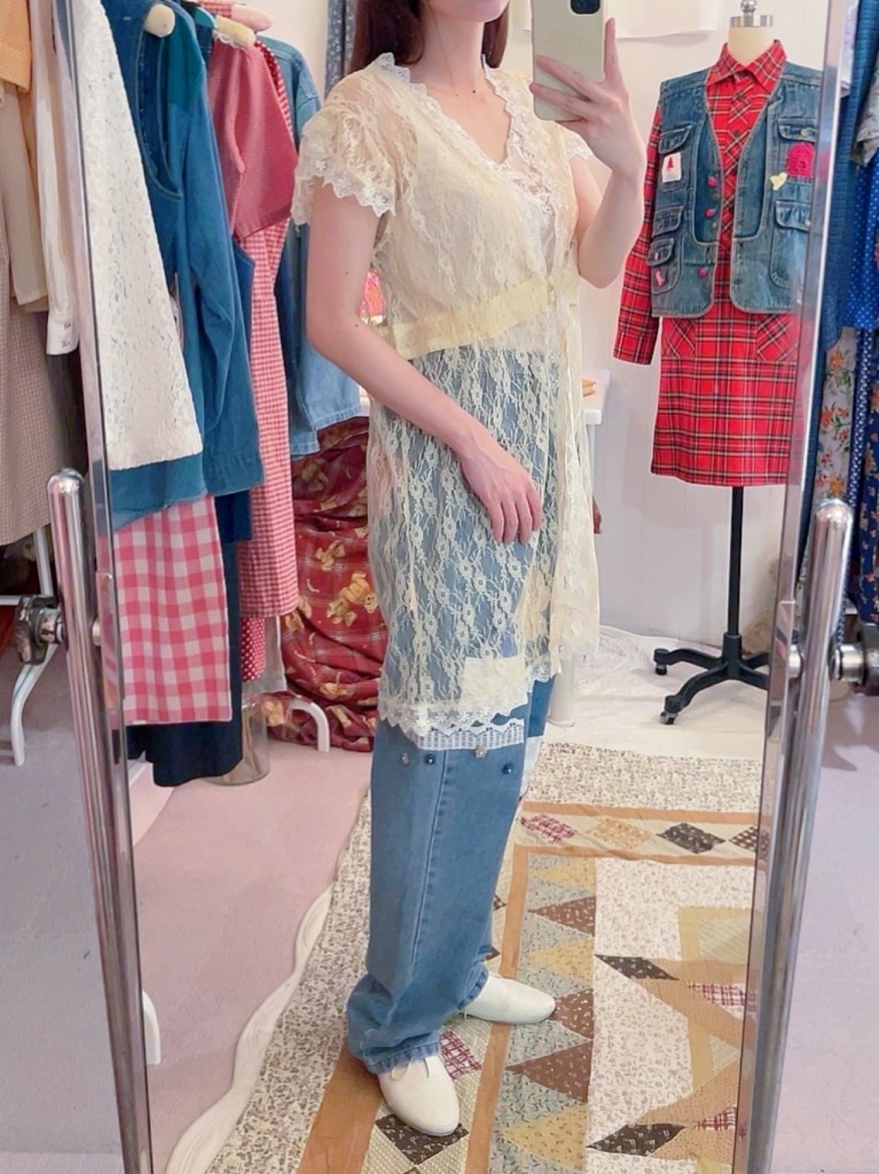 yellow lace frill blouse