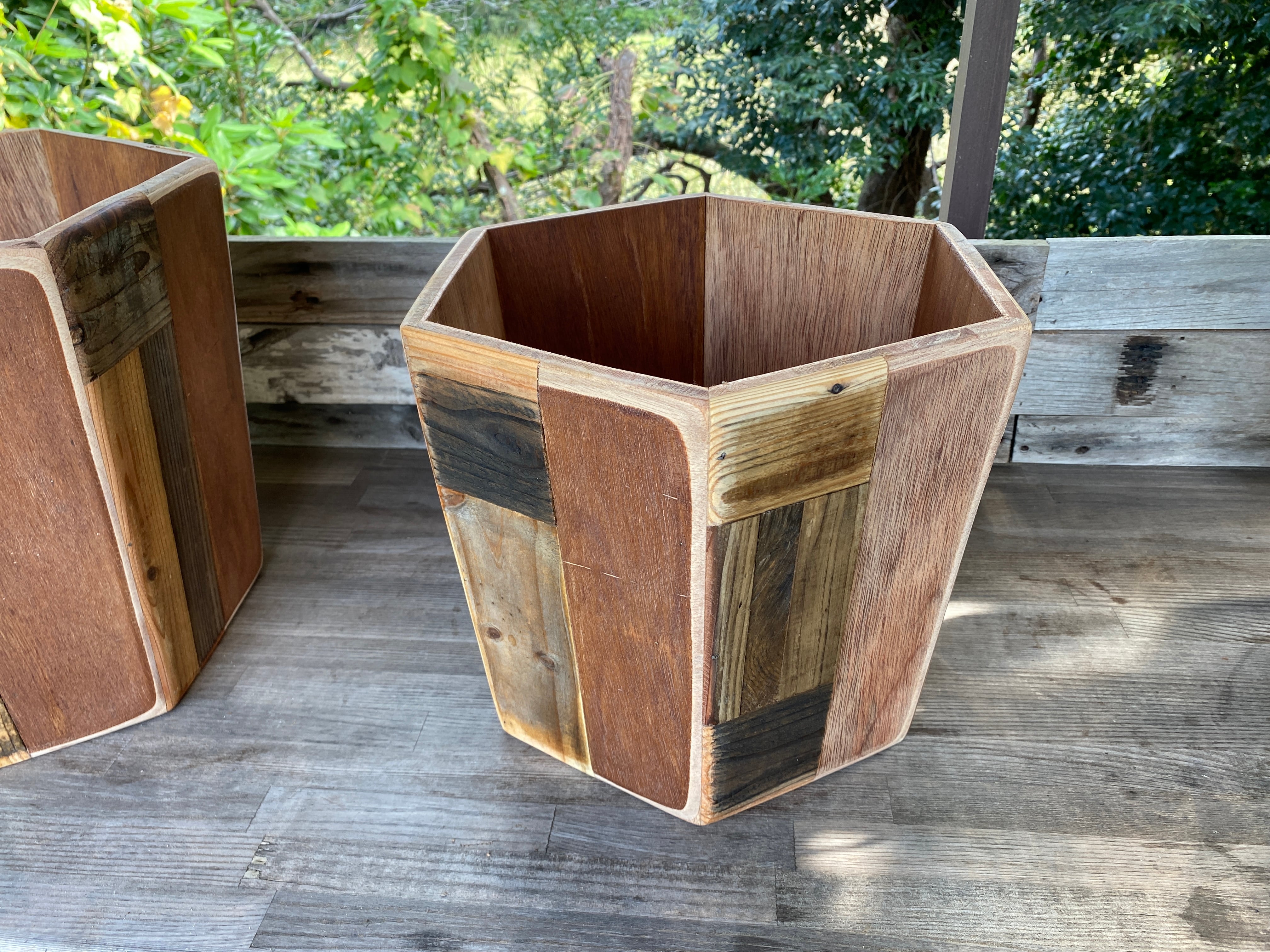 六角つぎはぎ鉢カバー7号鉢用 皿まるごと入る 古材・流木