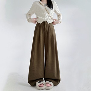 コーデュロイ ワイドパンツ レディース 春秋冬 韓国 きれいめ 大人 カジュアル シンプル ゆったり リラックス 体型カバー タック入り パンツ 厚手 大人可愛い 大人女子