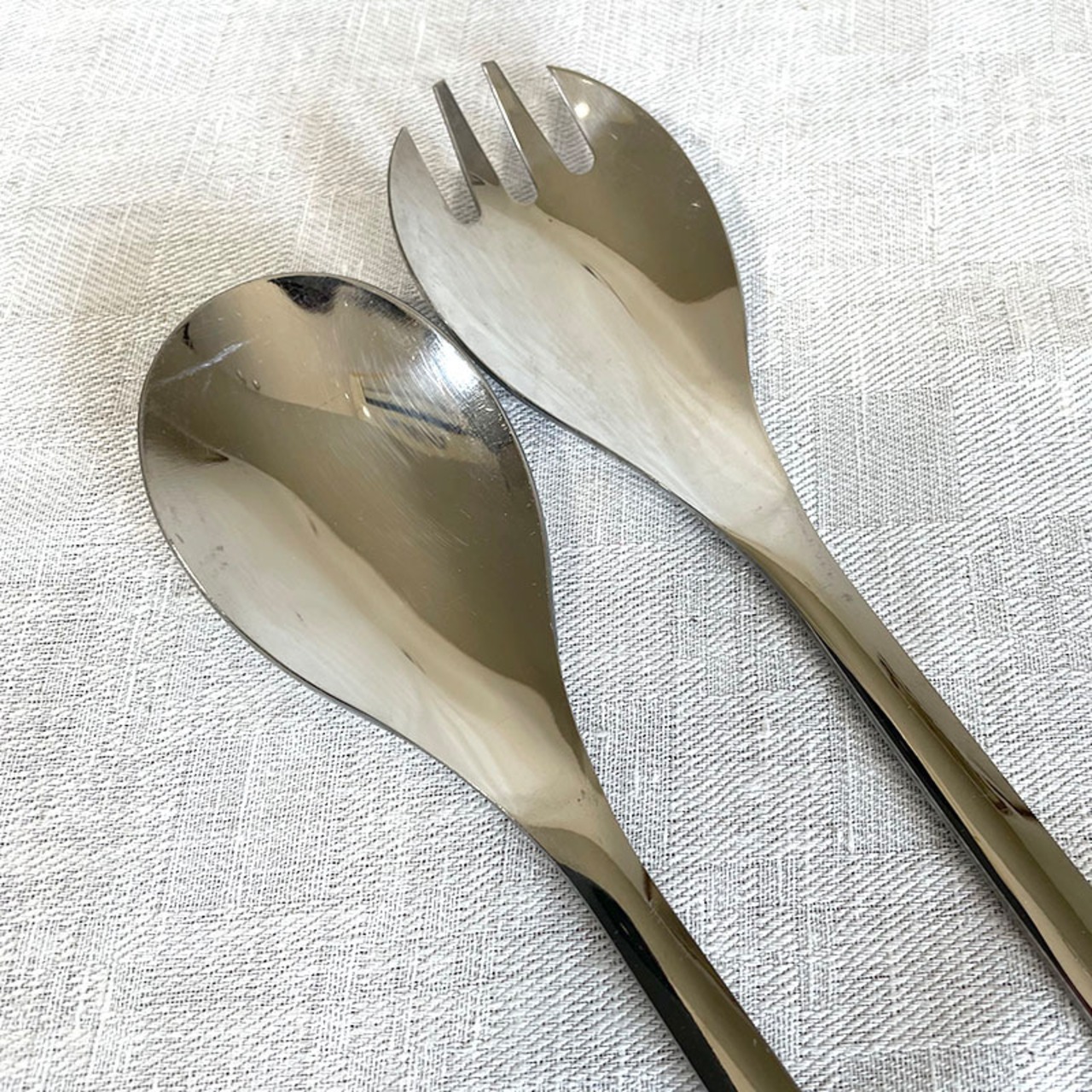 サーバーセット　サラダサーバー　ステンレス　スプーンフォーク　レトロな黄色いハンドル 12twdj32