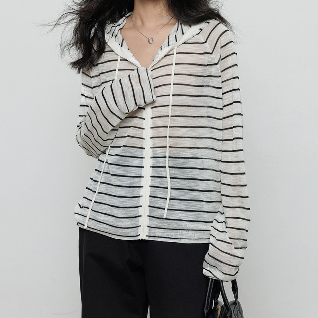 Sheer zip-up hooded A00157