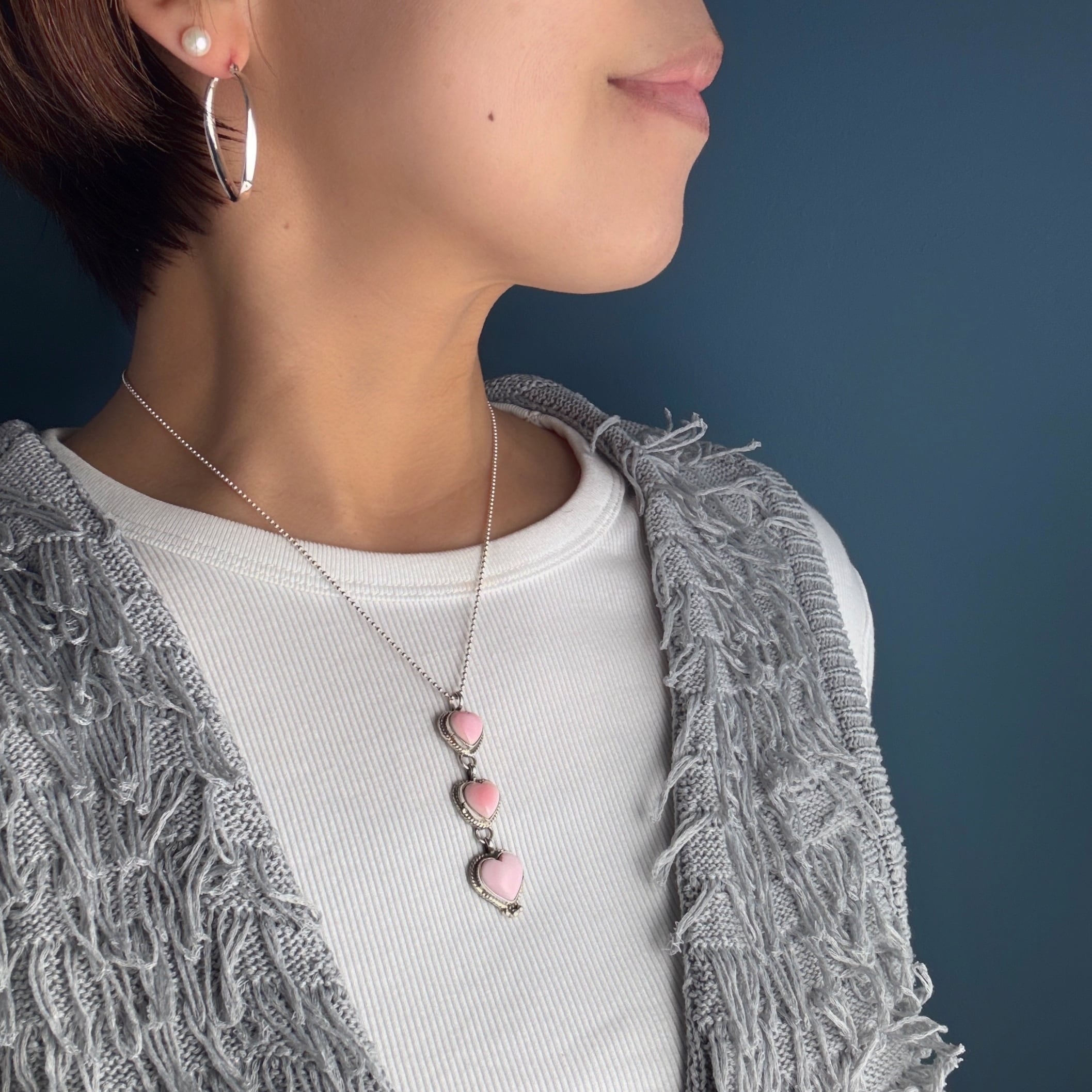 Indian Jewelry》 3連 ラージサイズ ハート コンクシェル ペンダント