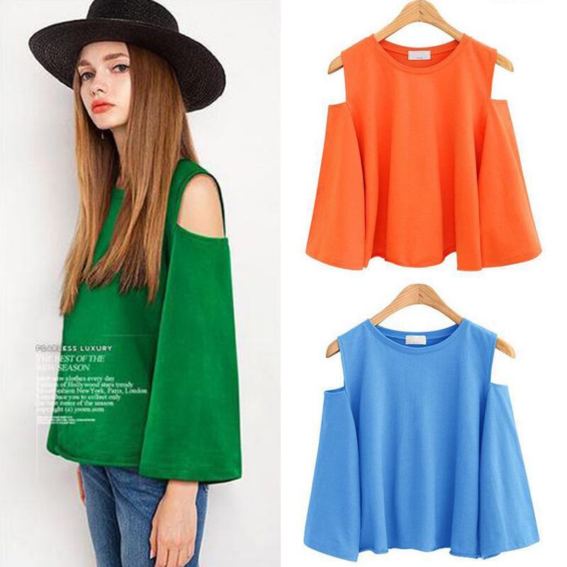 肩開き クルーネック カットソー