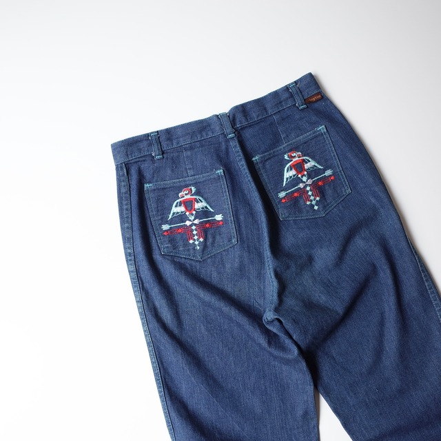 70s embroidered flare denim pants