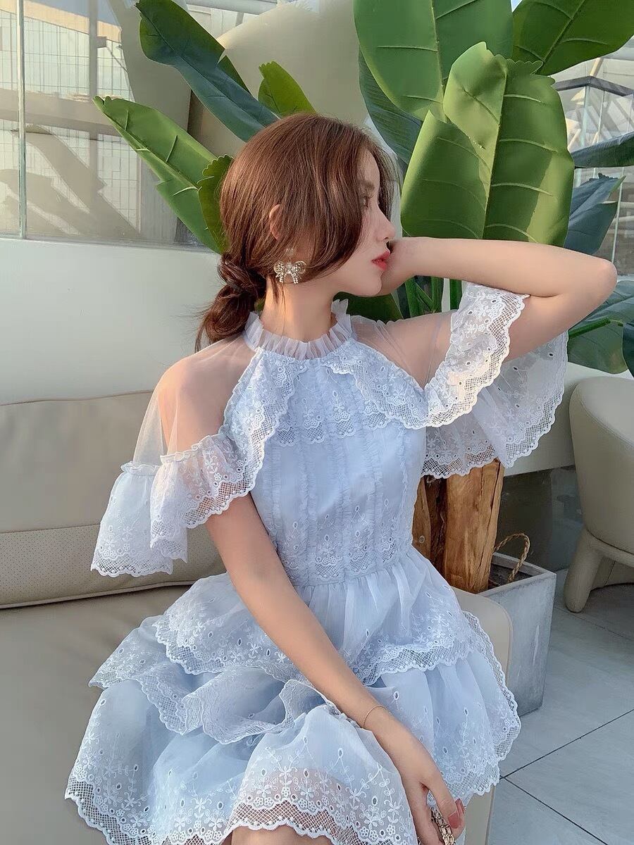 水色 ワンピース ガーリー ドレス ブルー XS 爽やか | LOVEYsmileSHOP