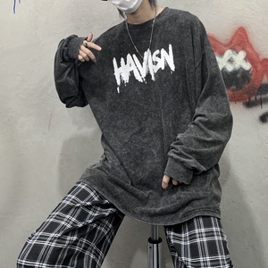 【トップス】男女兼用hiphopレターデザインルーズ長袖Tシャツ2203221110N