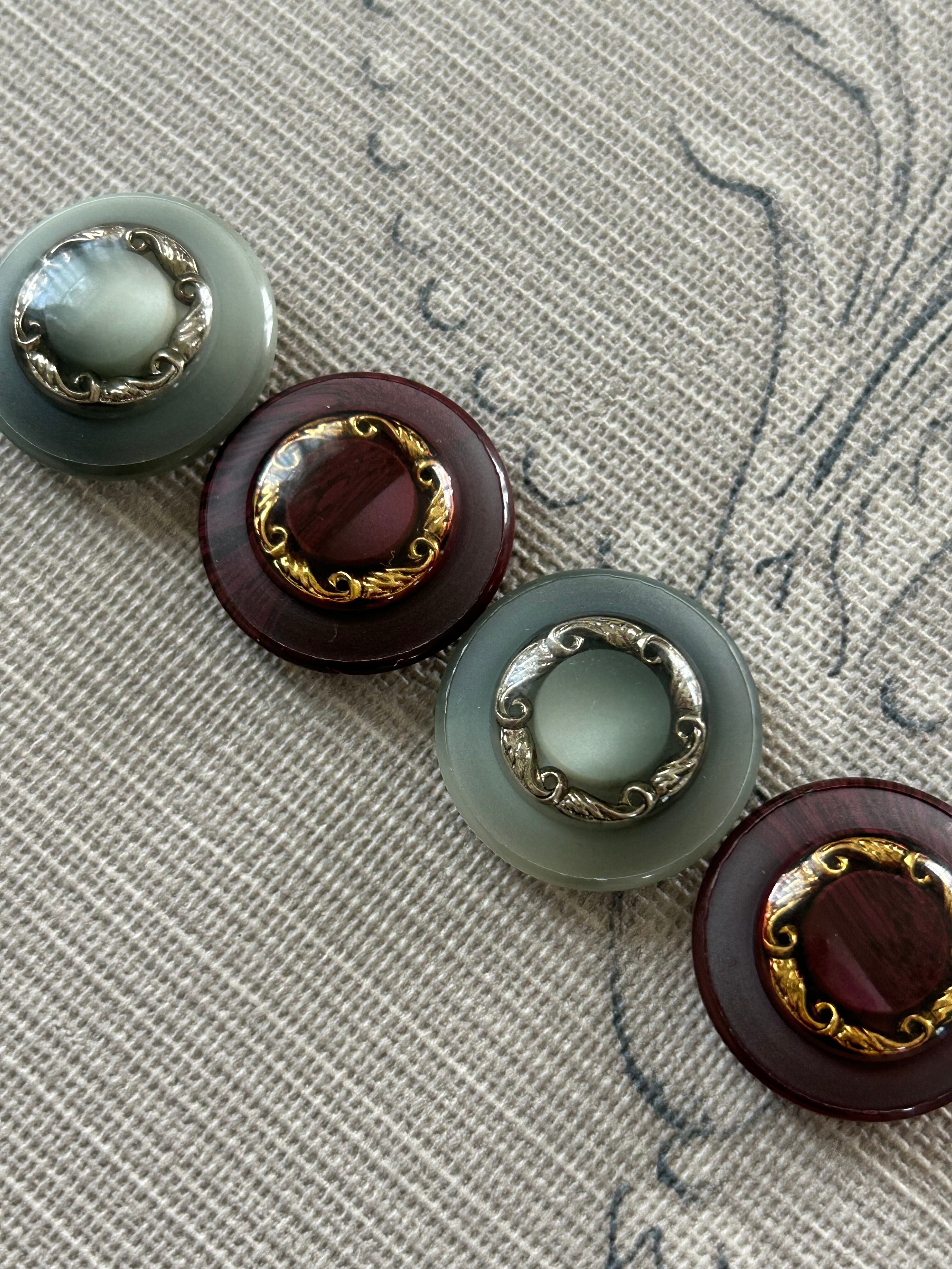 Japanese Vintage ボタン パープル×ゴールド/ブルーグレー×シルバー 25mm 昭和レトロ アクセサリーパーツ 装飾材 カルトナージュ