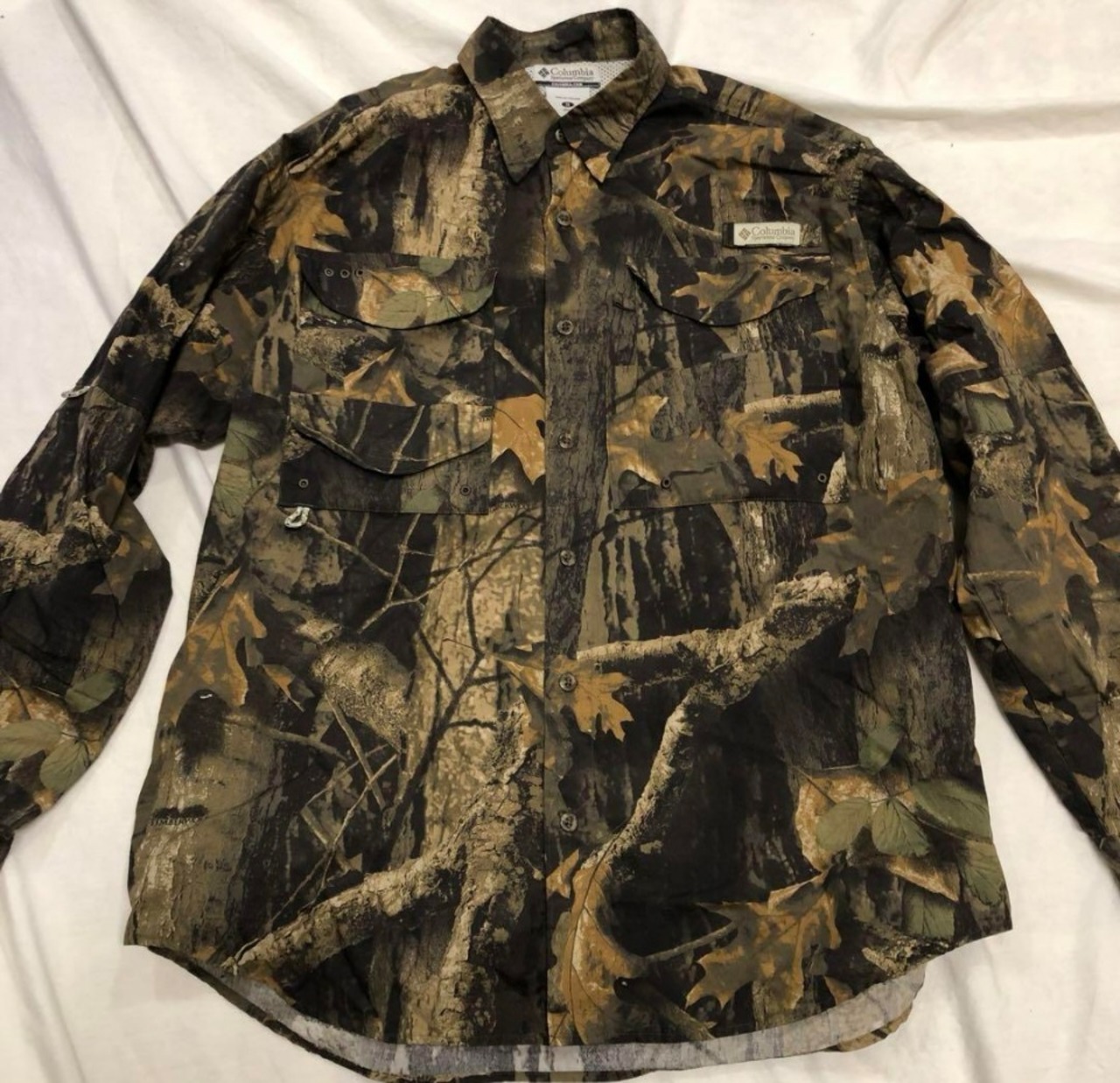 ヴィンテージコロンビアPFGリアルツリーカモフィッシングシャツ程度良S 