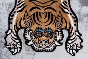 Tibetan Tiger Rug 《Sサイズ•シルク・オリジナル2・マスタードイエロー373》チベタンタイガーラグ