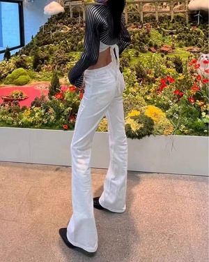 ストライプハーフ丈カーディガン　A0522