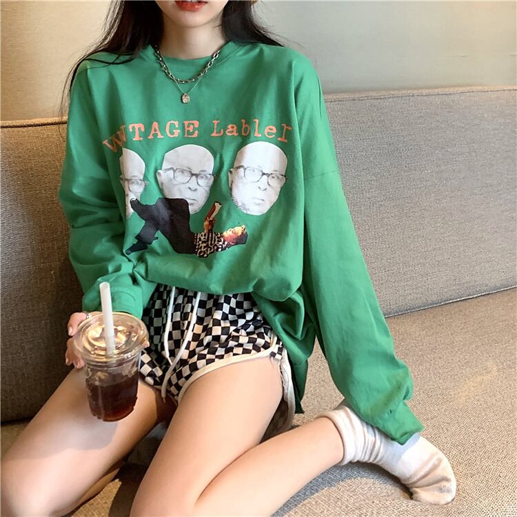 スタイルグリーンルーズ薄手セーター ジャケット スプリングオータムトップス ロング 春物 秋物 モンロー42745864526