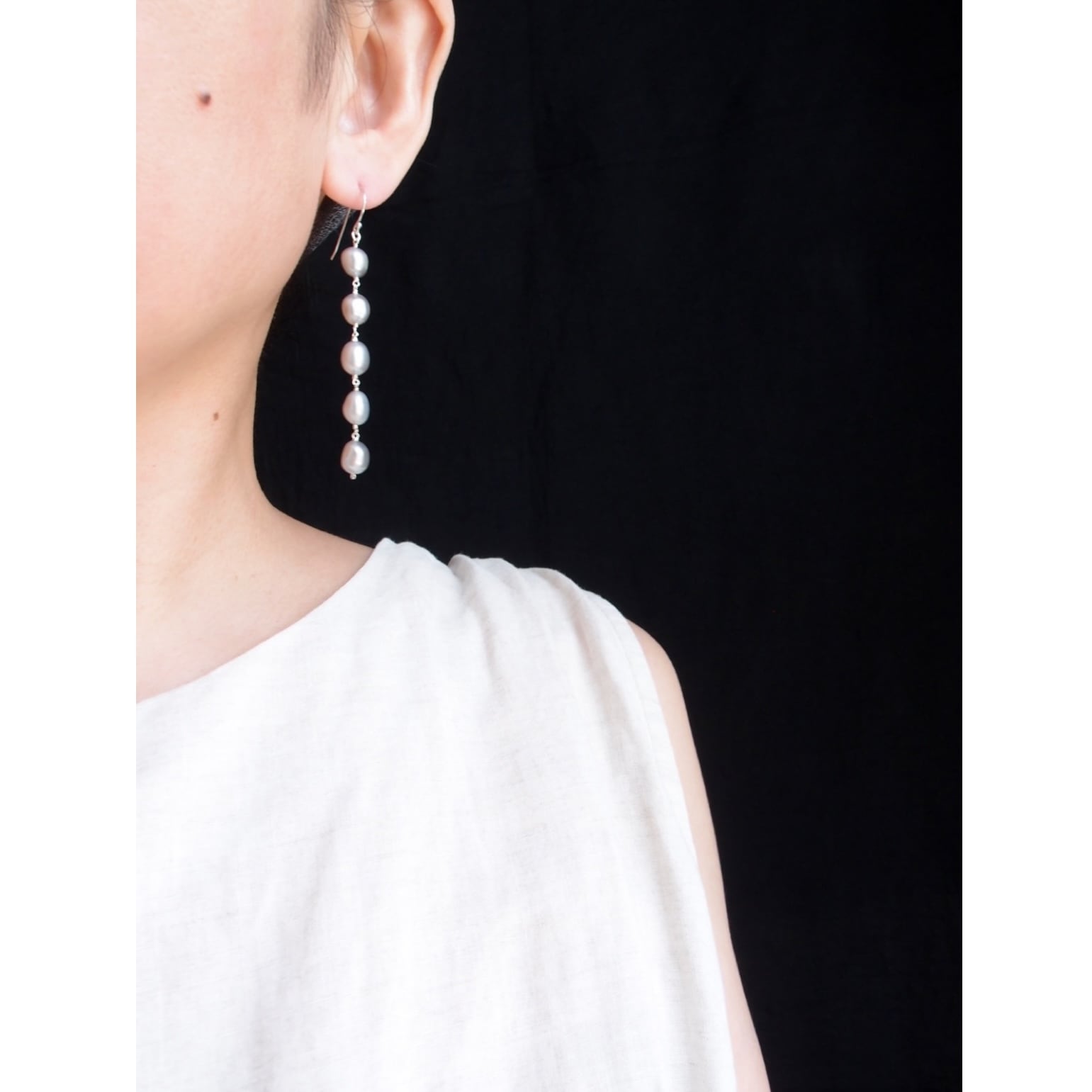 【SV】Baroque Pearl Long Earrings/バロックパール ロングピアス(Gray)