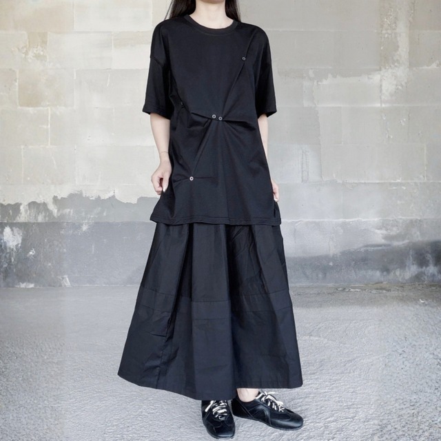 Asymmetric button draped t-shirt C1588