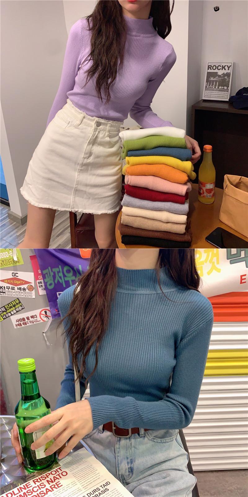 プルオーバー ソリッド カラーニットシャツ トップス オータム ロング 秋物 ソリッドカラー YY-ファッション36627670421