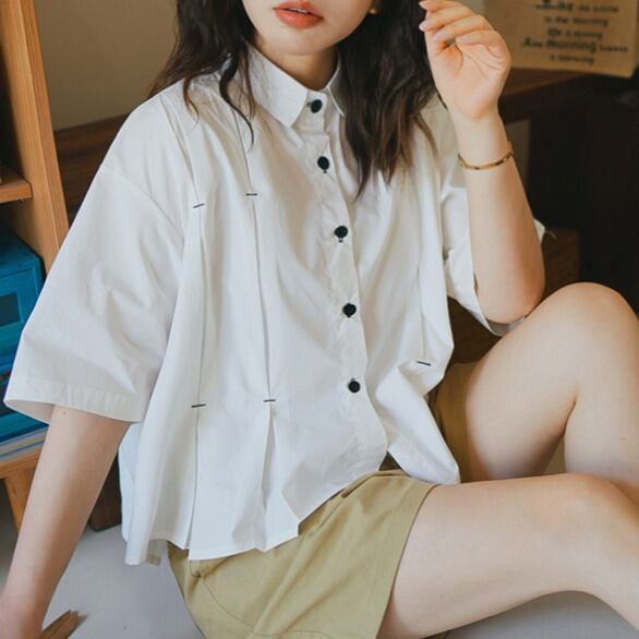 プリーツディテール ボックスシルエットシャツ 00450