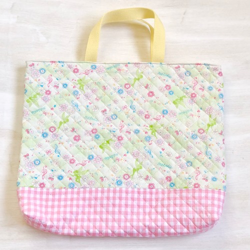 通園バッグ☆32×43マチ6cm☆【ティンカーベルシルエット柄】★TB.  幼稚園バッグ　トートバッグ　キルティング　レッスンバッグ　妖精　女の子｜通園通学用のかわいい巾着袋や入園オーダーHoshizora☆ほしぞら