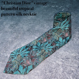 "Christian Dior"vintage beautiful tropical pattern silk necktie