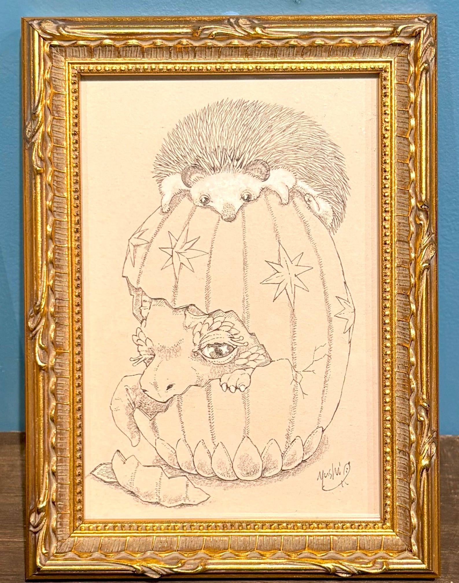 いわさきゆうし ハリネズミ原画2点 各一点もの 過去に色鉛筆で塗って