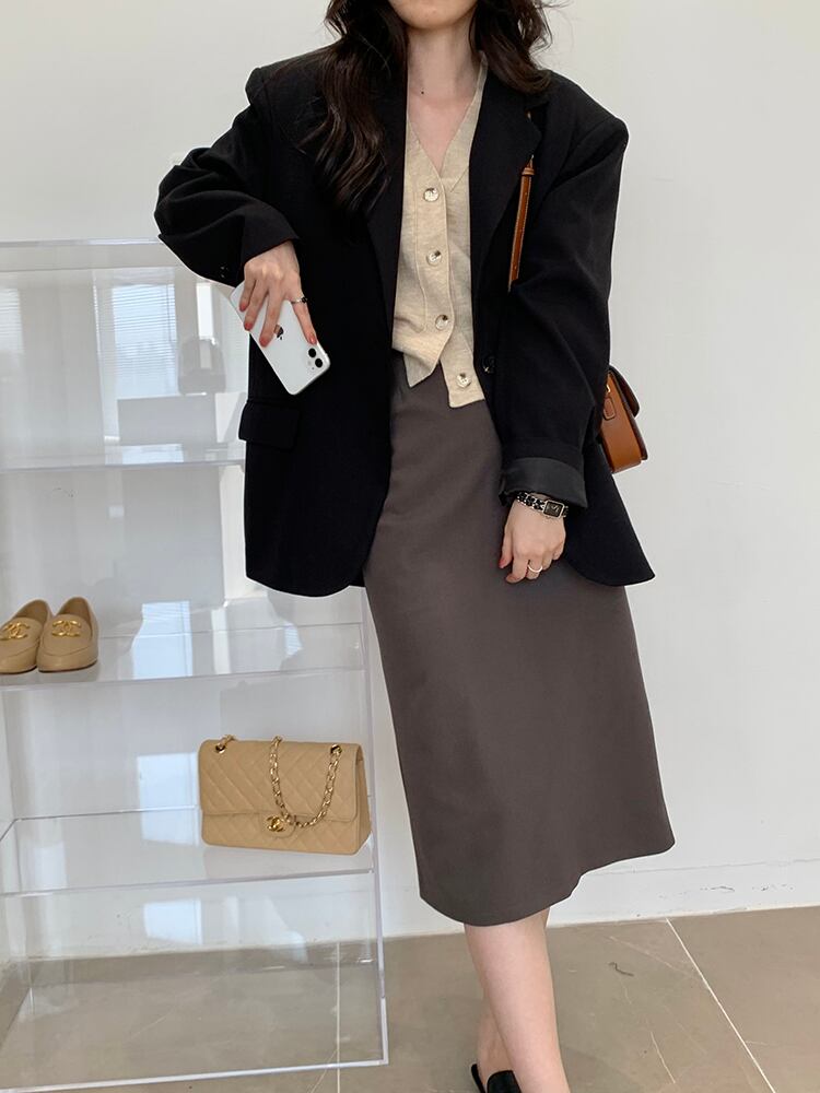 ハイウェストウェストスカート オータムスタイル薄手カラーAライン 秋物 ビッグFスモールZ韓国86430116438