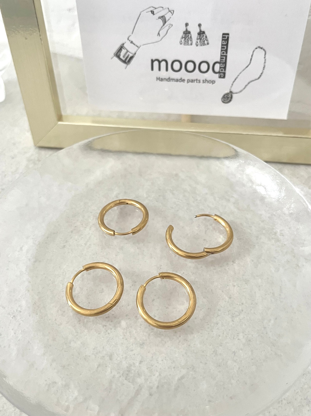 【2ペア】21mmステンレス製ラウンドゴールドピアス/パーツ