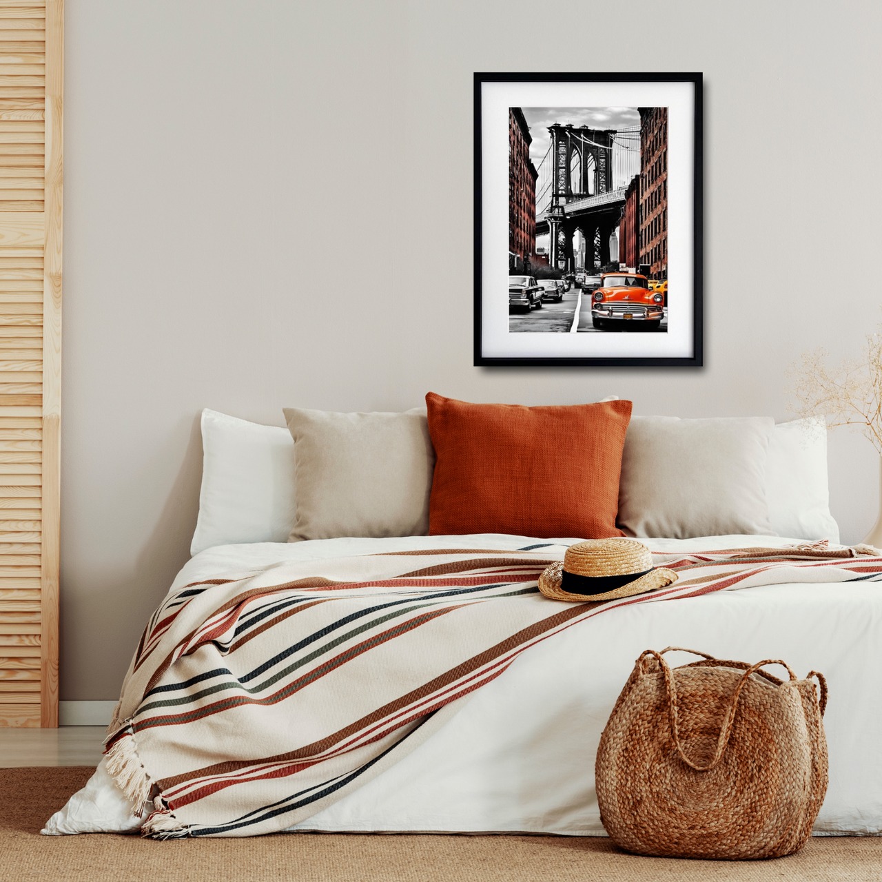 Manhattan Soul Drive｜ブルックリンブリッジを駆け抜けるクラシックカーのアートポスター｜都会と情熱の融合A4ポスター