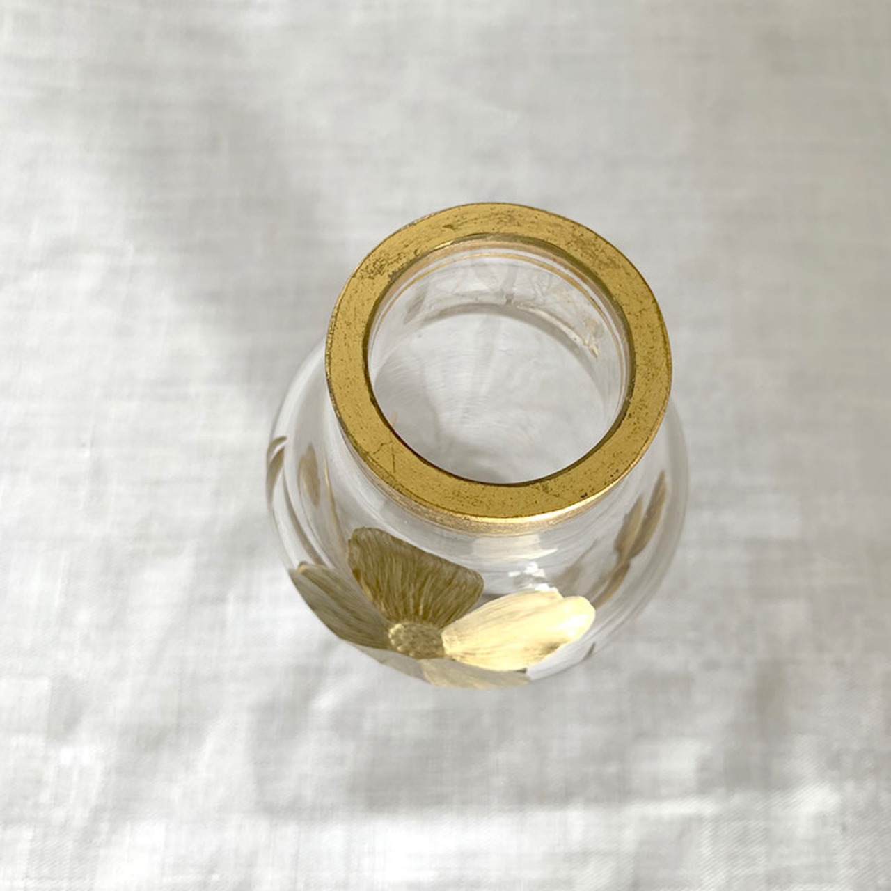 フラワーベース　花瓶　アンティークガラスウェア　アールヌーヴォー　金彩植物 17otb5