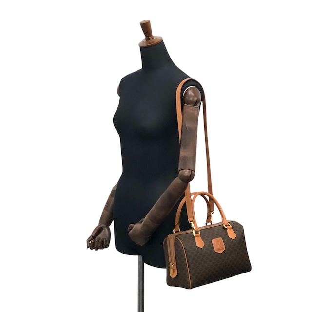 CELINE セリーヌ マカダム ショルダーバッグ ブラウン ブラゾン型押し PVC レザー 2way ボストンバッグ vintage ヴィンテージ オールド haxmcm