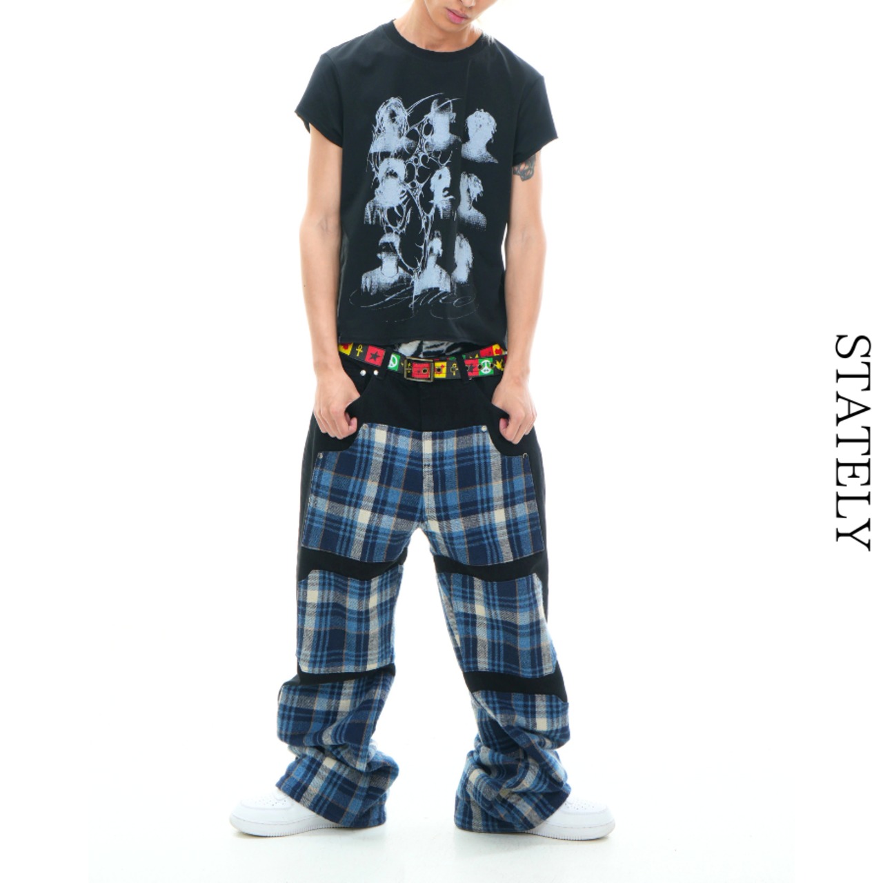 Plaid Block ワイドデニムパンツ_B214・画像3
